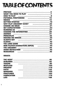 uncanny echo rpg table of contents